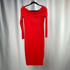 NWT A Pea in the Pod Off the Shoulder‎ Long Sleeve Bodycon Dress in Bright Red S